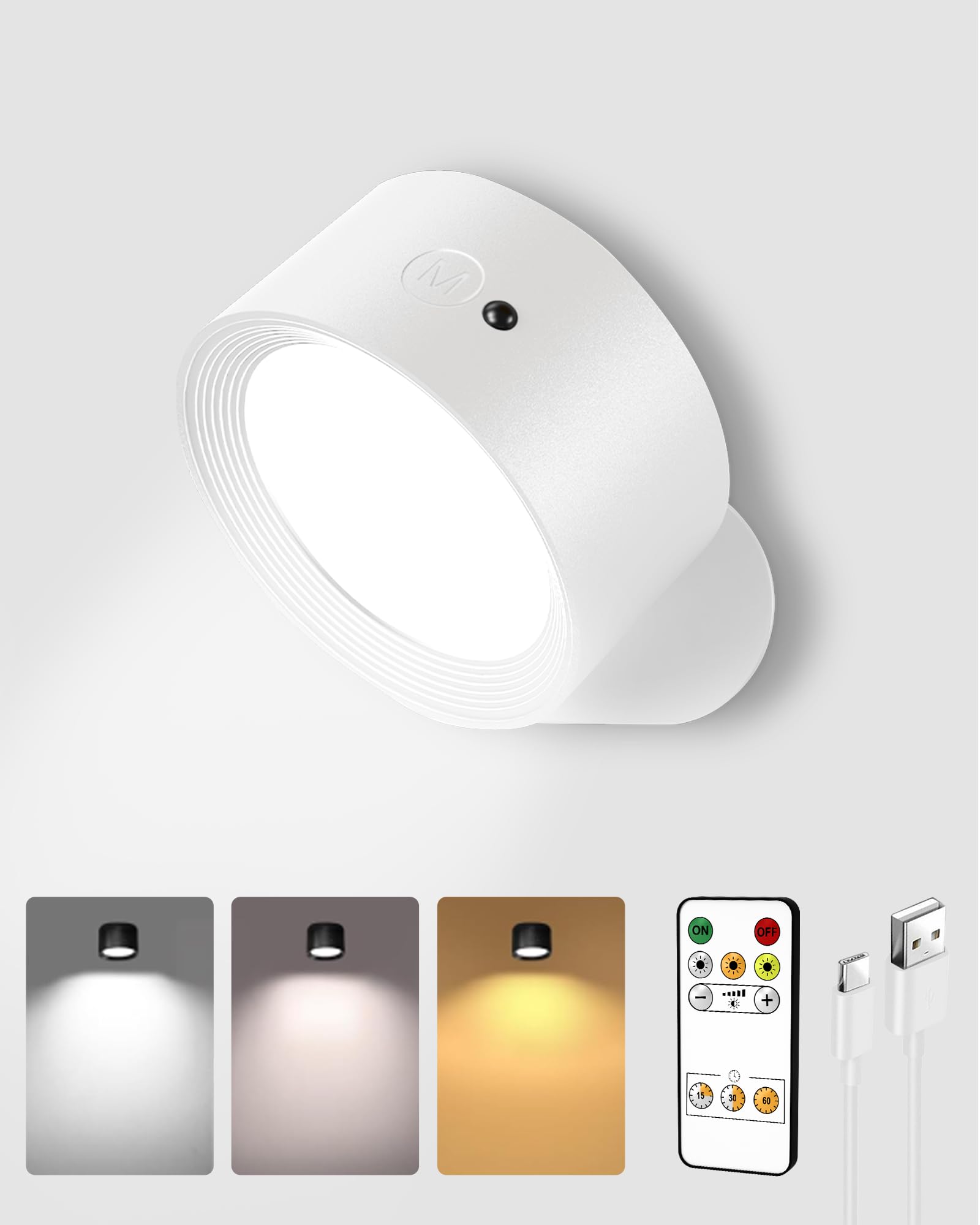 EZVALO LED wandleuchte innen,Wandlampe Kabellos mit Fernbedienung,3 Farbmodi Touch Control and Fernbedienung,360° Drehbar,Dimmbare kabellose Wandlampe für Studium,Schlafzimmer