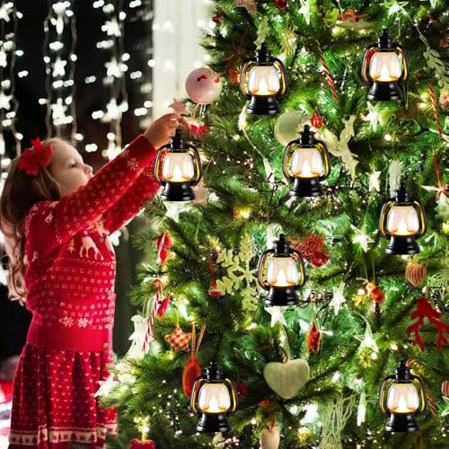 12 Stück Schwarz Mini Laterne LED, Mini Weihnachtsdeko Laterne, Tischdeko Weihnachten, Led Weihnachtslaterne, Vintage Kerze Laternen Hängende Für Mittelstück Geburtstag Weihnachten Party Retro – Bild 6