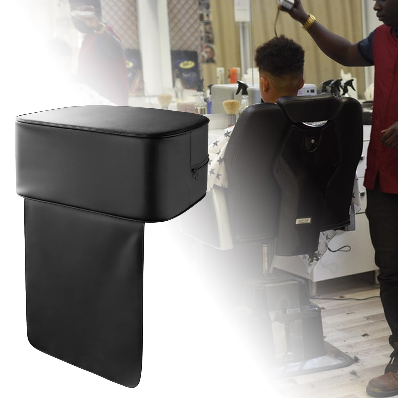Barber Siège Rehausseur Coussin Enfant Salon Coiffure Spa Équipement Salon Matériel Coiffure PU Cuir Fonction Confortable Facile Nettoyage Adapté, noir