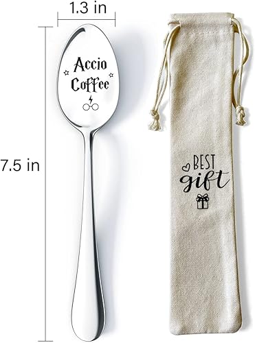 Miniatura 5 de Ptzizi Funny Accio Coffee - Cuchara de café de acero inoxidable grabada para los amantes del café y el té, amantes de los libros, amigos fanáticos