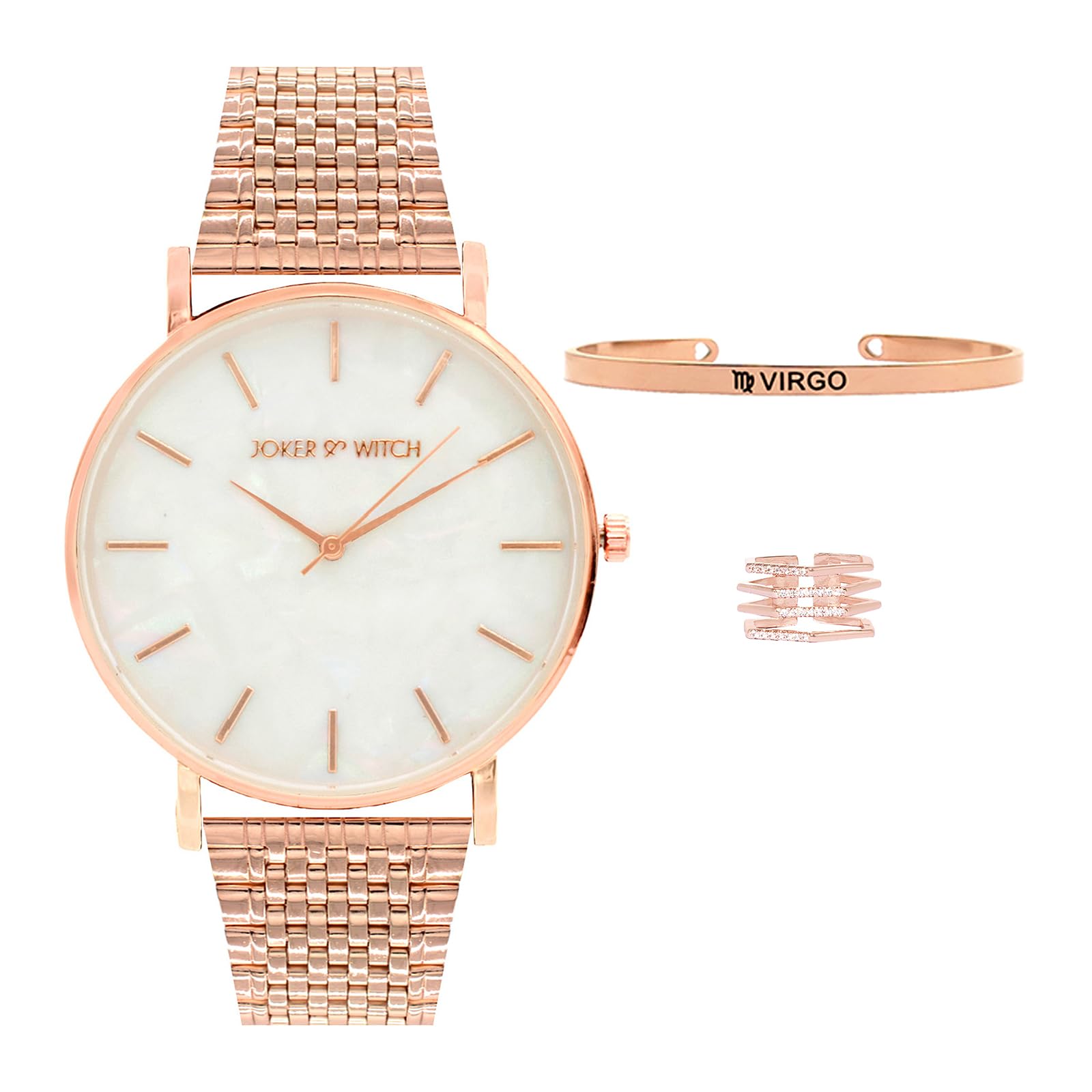 Joker & Witch Stainless Steel Love Jinx Rosegold Virgo Love Triangle Women Analogue Watch Gift Sets, White Dial, Rose Gold Band (B0CC4W7G87) Amazon Price History, Amazon Price Tracker