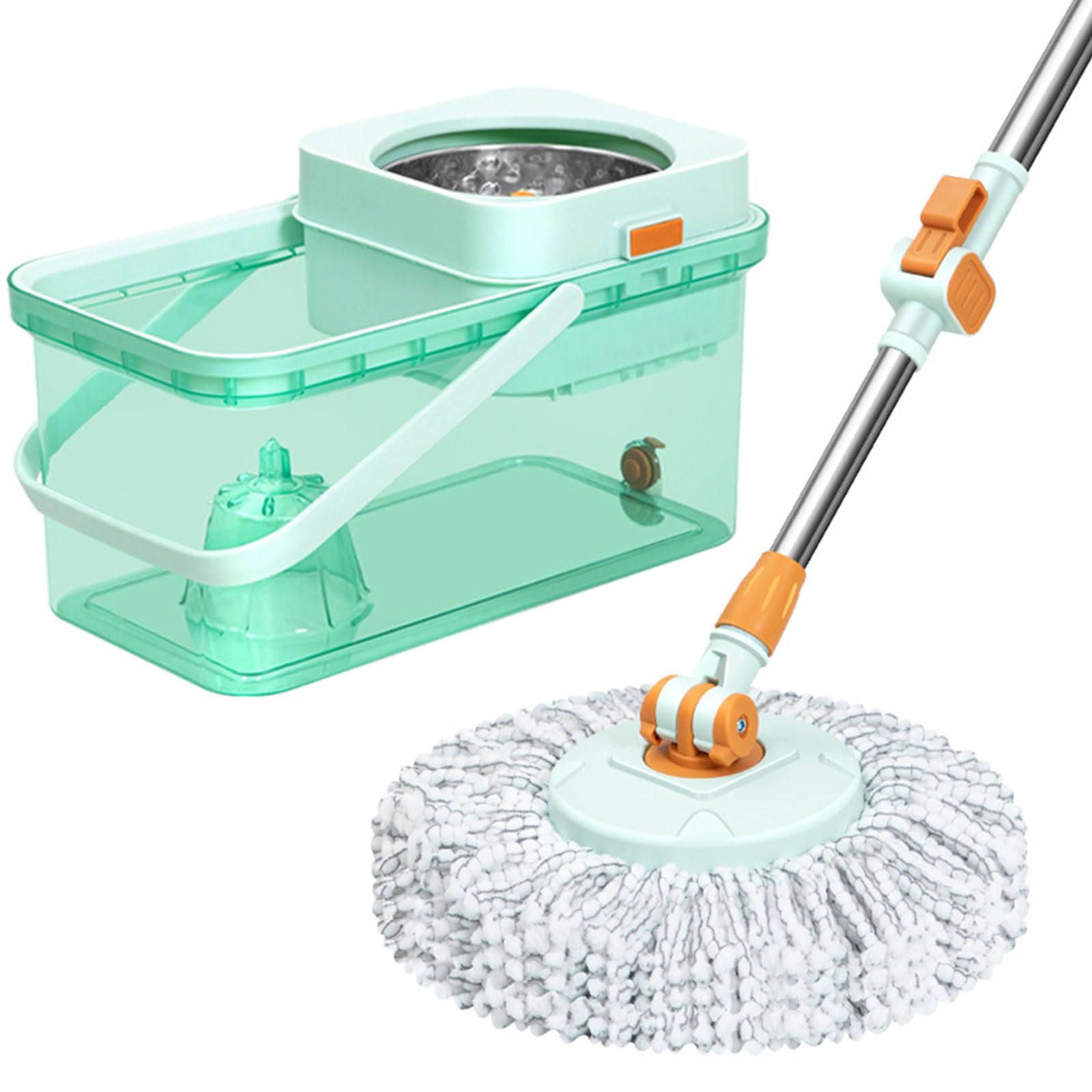 Este Cubo de fregona de Microfibra con Mango telescópico y Giro de 360° Incluye una Cesta escurridora Desmontable, es Ideal para la Limpieza de Suelos en húmedo y Polvo, e Incluye 5 Recambio