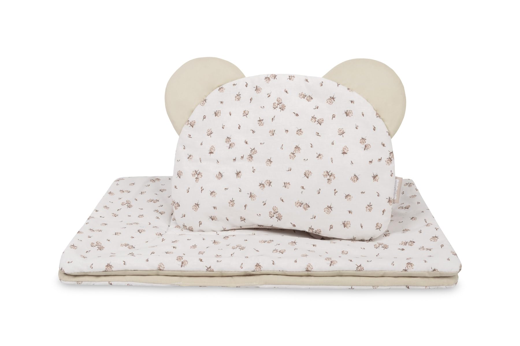 Set per Carrozzina - Copertina per Neonato con Cuscino - Set in Cotone da 2 Pezzi, Design Reversibile con Balze - Regalo per Neonato - Unisex, Beige, Rosa
