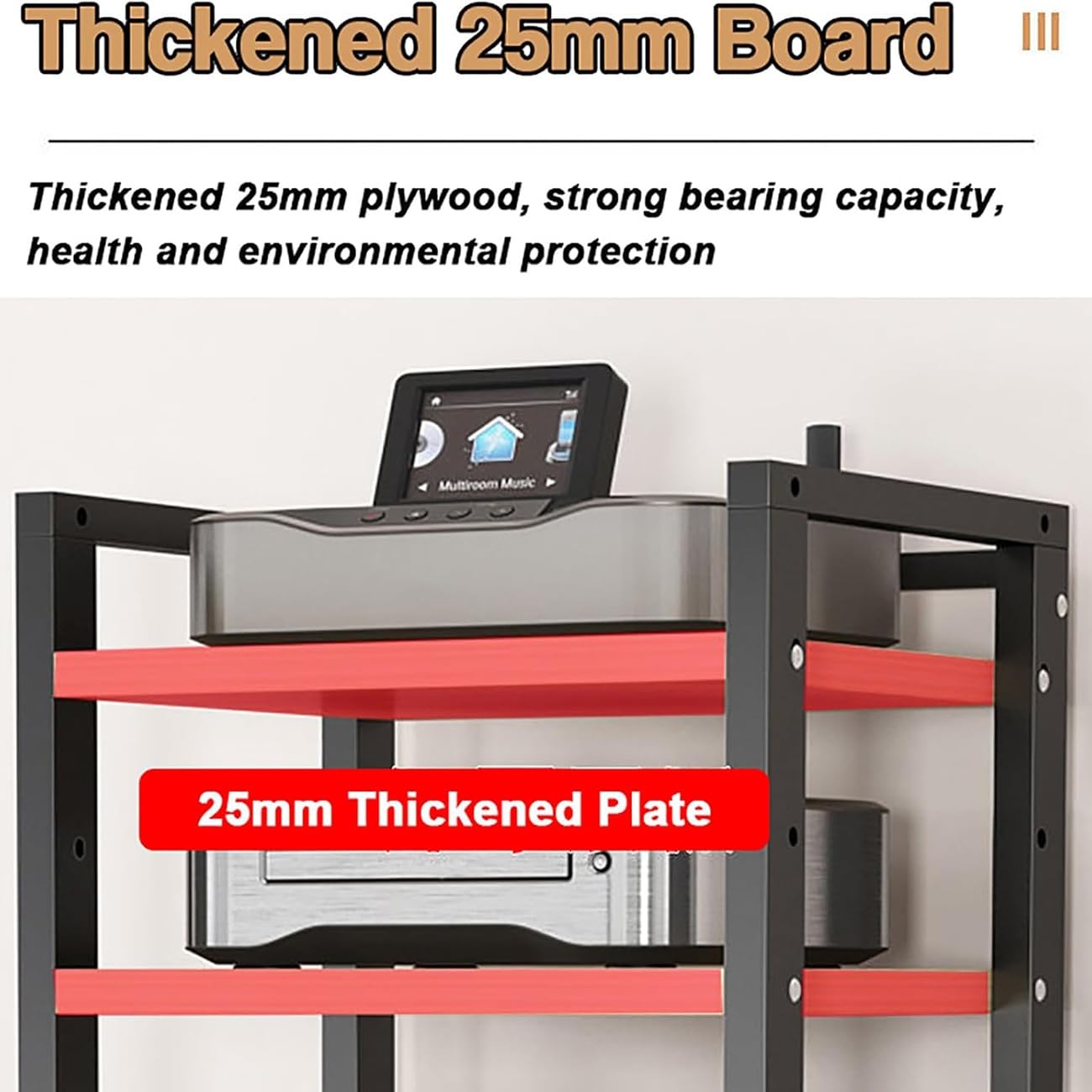 Generico Rack Audio Mobile con Ruote Universali,Mobiletto Portaoggetti Stereo Audio A 7 Ripiani,Mobile Stereo Hi Fi Rack HiFi per Soggiorno, Ufficio, Home Theater,Supporto TV Angolare(Nero)