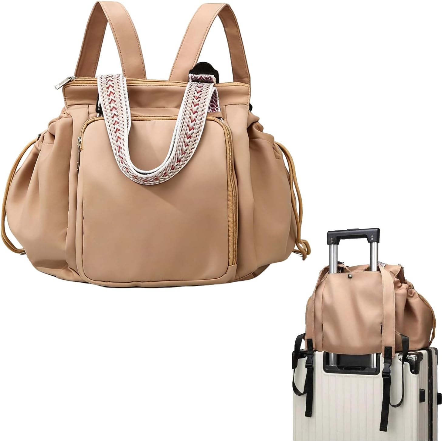 Everyday Bags for Women, Multifunctional Travel Organizer Bag, Large Capacity Tote Backpack, Large Diaper Bag with 15 Pockets, Crossbody and Shoulder Bag (khaki)