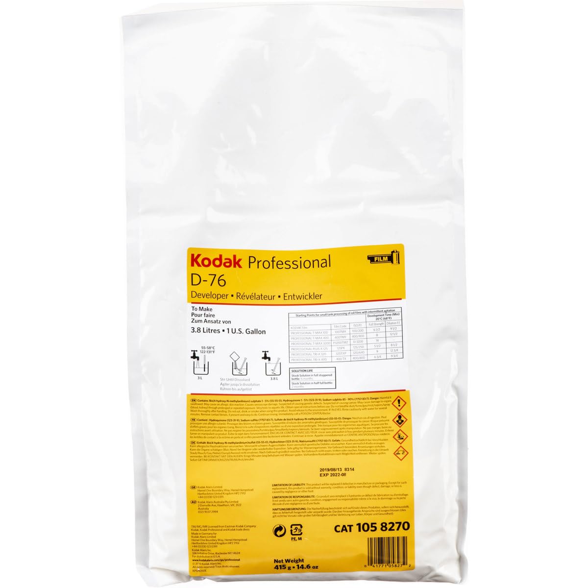 KODAK Professional D-76 Black & White Film Powder Devloper, Makes 1 Gallon