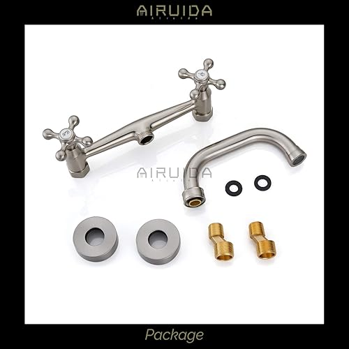 Miniatura 9 de Airuida Grifo de fregadero de cocina de montaje en pared para pico de 6 pulgadas (5.9 in), centro ajustable, centro ajustable, asas cruzadas, agua