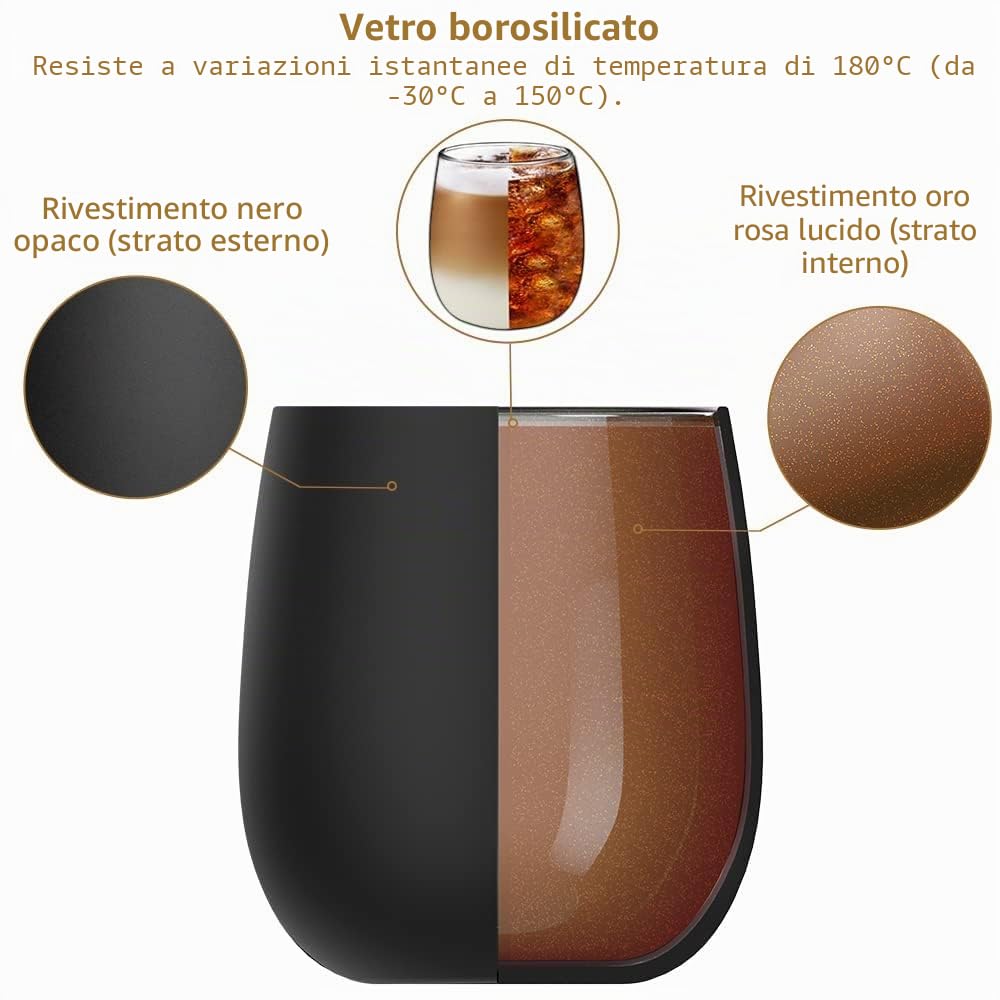 glastal Bicchieri da Cocktail Tazza Caffè 450ml Nero Bicchieri da Gin Set di 2 Bicchieri da Vino Bicchieri Acqua Vetro Tazza da Caffè Tazzine Caffe per Tè, Regalo Donna Uomo Compleanno San Valentino
