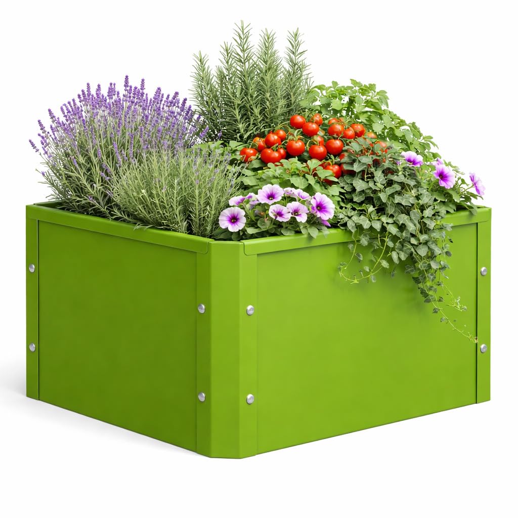 VCM Metall Hochbeet 50x40x30 cm, rechteckiger Pflanzkasten für Balkon Terrasse Garten, Blumenkasten mit und Auch ohne Boden nutzbar, Balora M Grün