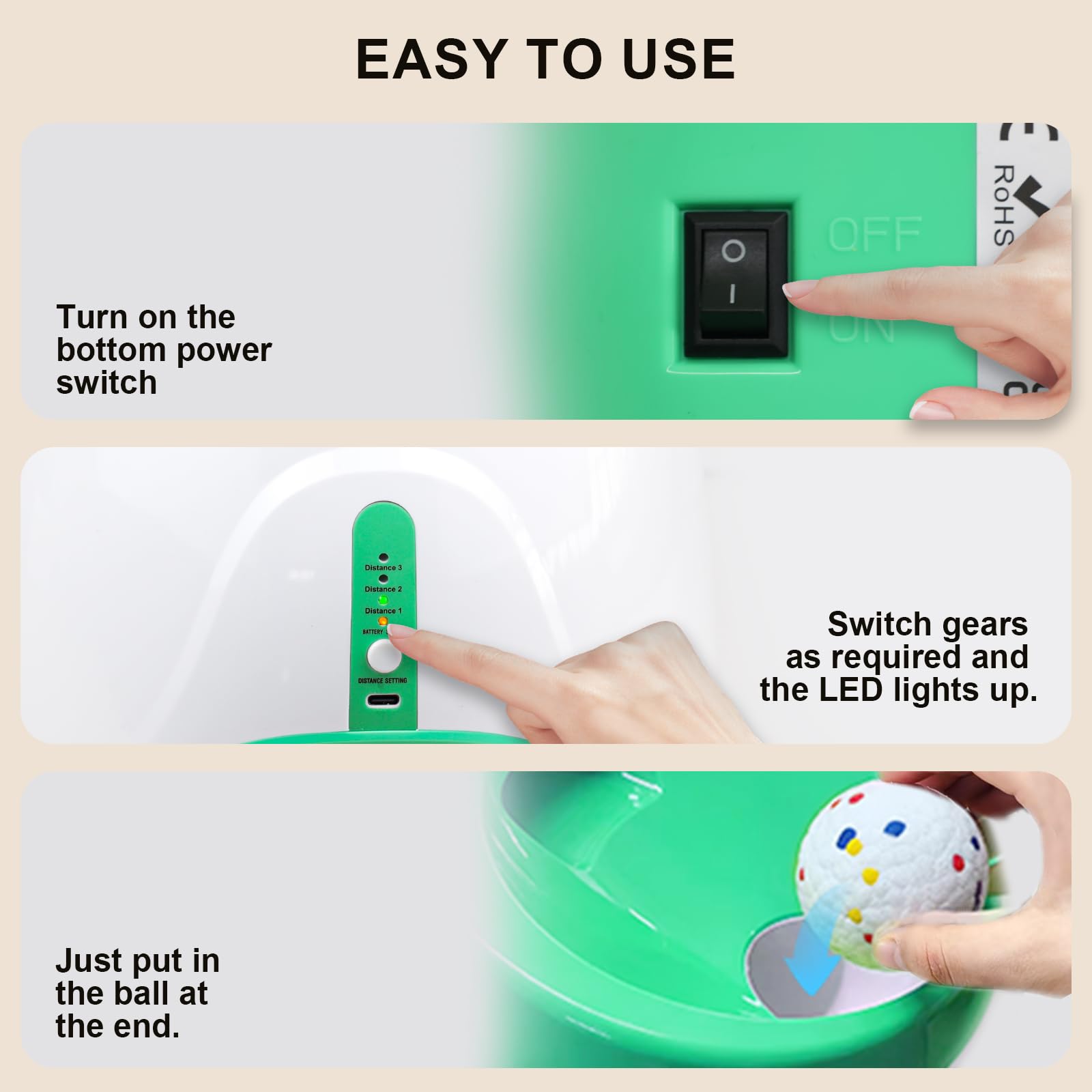 Lanceur de balle automatique pour chiens avec mode aléatoire, 3 réglages à 14,6 m, lanceur de balles rechargeable avec 4 balles de tennis ETPU pour petites et moyennes races