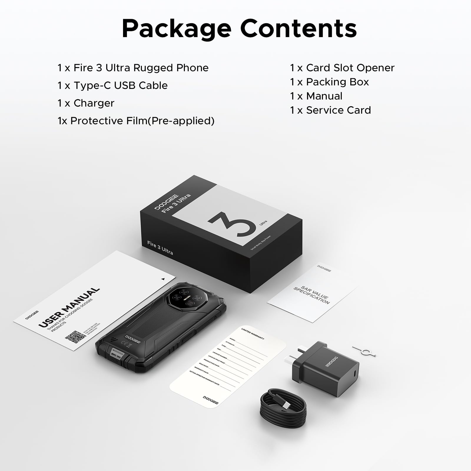 DOOGEE Fire 3 Ultra Android 15 Rugged Phone Unlocked, 8350mAh,24GB+256GB,5.5" IPS HD+ Display,16MP+20MP Rugged Smartphone, Octa Core Android Phone,Widevine L1/Fingerprint ID/Face Unlock/NFC