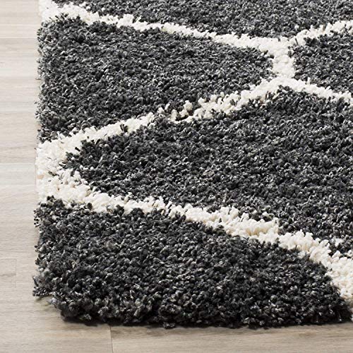 Image of Super Ultra Modern Soft Shaggy Handcrafted Anti-Skid Silk Touch Carpet, Size 5x8 Feet, Color Charcoal & Ivory