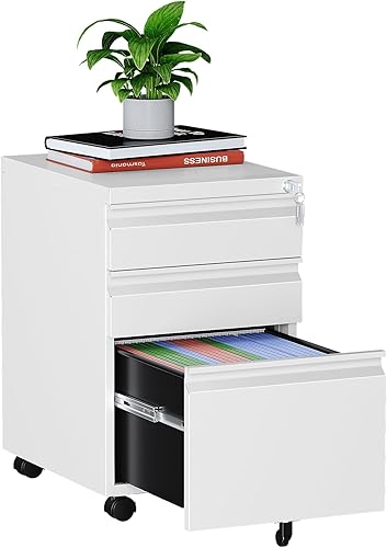 Miniatura 95 de MIIIKO Archivador de 3 cajones sobre ruedas, gabinete de archivos móvil para oficina en casa debajo del escritorio, archivadores de metal Negro