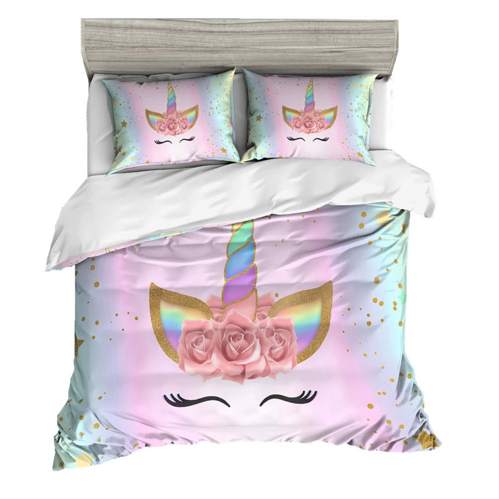 Parure de lit enfant licorne multicolore avec housse de couette 220x240cm