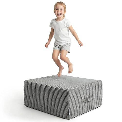 KiddyMoon Mini Trampolin Interior Ninos Cojin Puf 2 En 1 Muelles Funda Extraible Tejido Acanalado Dos Asas…