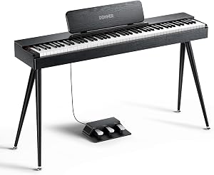 Donner OURA S100 Home Digital Piano with 88 Key Graded Hammer Weighted Keyboard for Beginner, Boasts Bluetooth, 3 Original MIDI Demos, Local Off Function, 2 * 10 W, USB-MIDI, Piano Three Pedal, Black