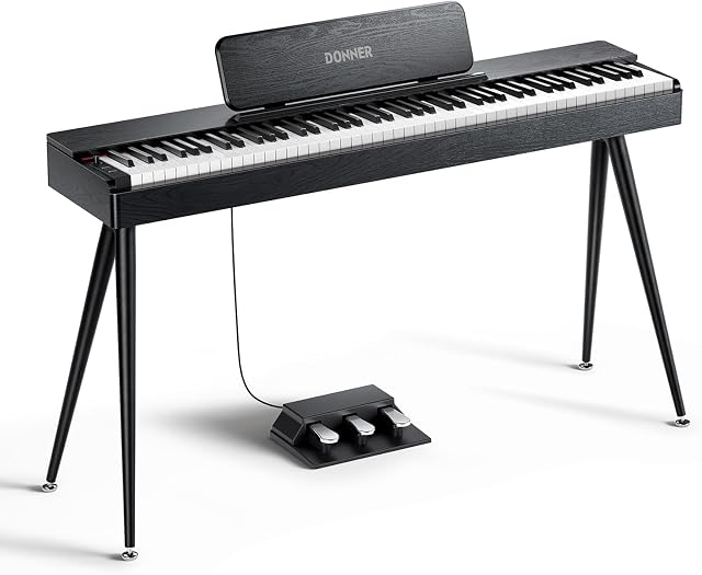 Donner OURA S100 Home Digital Piano with 88 Key Graded Hammer Weighted Keyboard for Beginner, Boasts Bluetooth, 3 Original MIDI Demos, Local Off Function, 2 * 10 W, USB-MIDI, Piano Three Pedal, Black