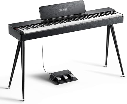 Donner OURA S100 Digital Piano with 88 Key Graded Hammer Weighted Keyboard for Beginner, Full Size Electric Piano Keyboard with Bluetooth, 3 Original Demos, LOCAL OFF, 210 W, Piano Three Pedal, Black