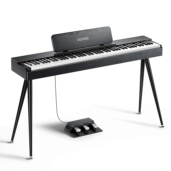 Donner OURA S100 Digital Piano with 88 Key Graded Hammer Weighted Keyboard for Beginner, Full Size Electric Piano Keyboard with Bluetooth, 3 Original Demos, LOCAL OFF, 2×10 W, Piano Three Pedal, Black