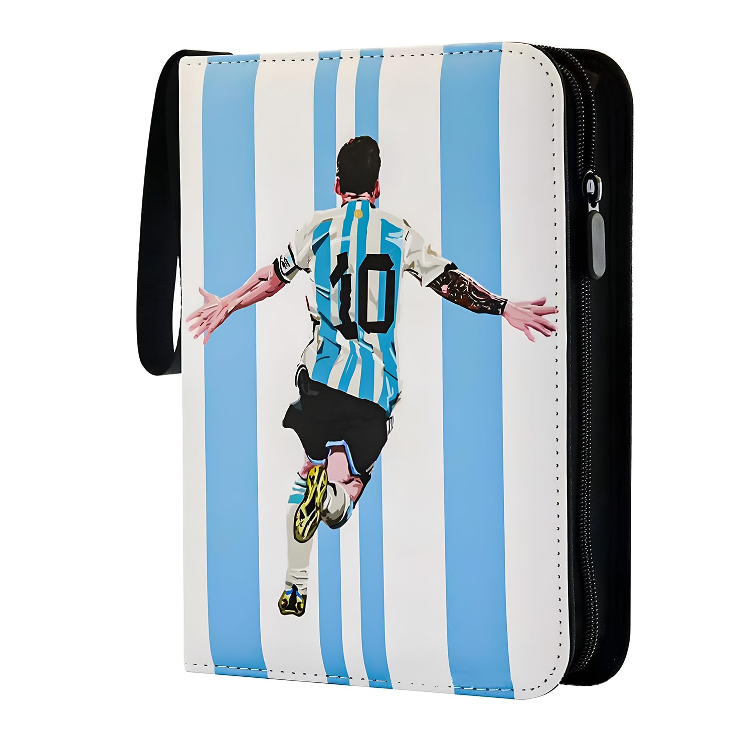 SYGA Card Binder for Game Cards, 4 Pocket Zipper Album with 50 Removable Sleeves, Waterproof PU Case with Wrist Strap Card Holder - Messi Celebration Design-image-47