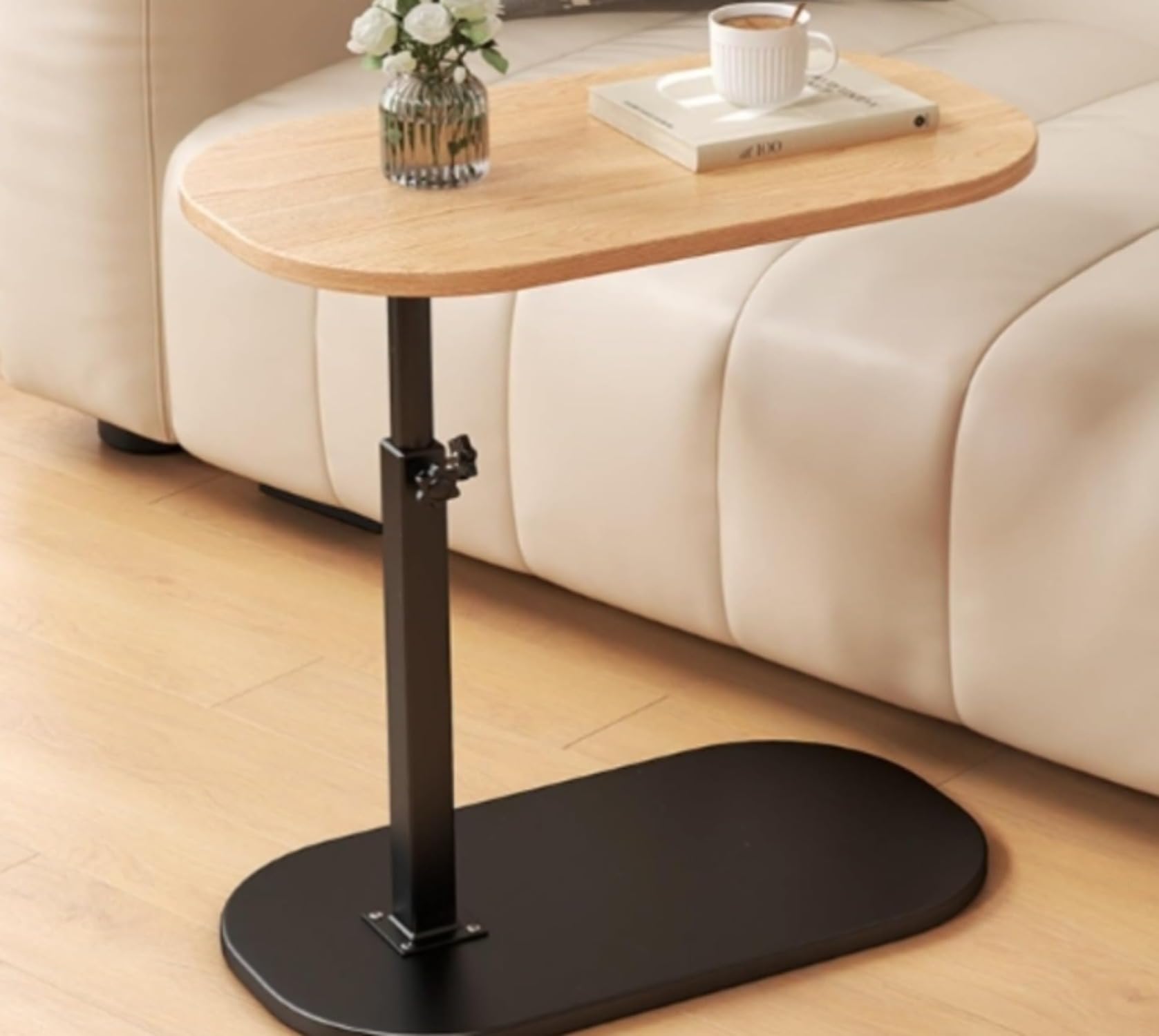 サイドテーブル 昇降式 木製 スリム ソファ 高さ調整 コの字 軽量