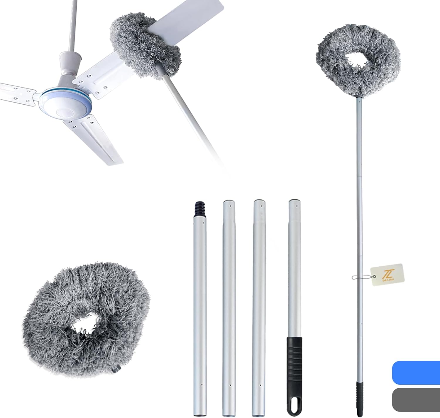 TakeLong Ceiling Fan Duster Cleaner with Long Extendable Handle, Reusable Washable