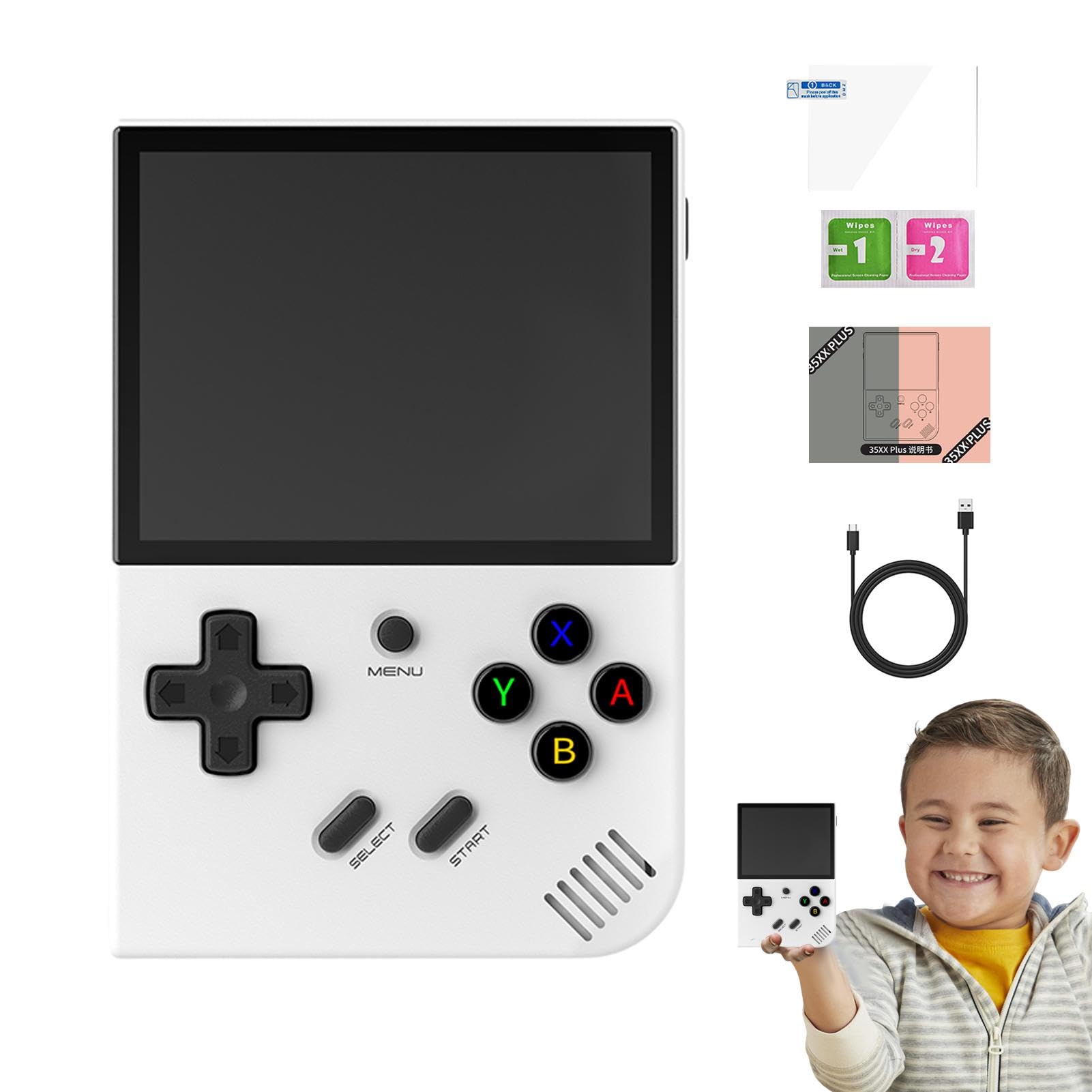 RG35XX Plus - Console di portatile retrò, schermo Ips da 3,5 pollici | video tascabile portatile, console di retrò open source ricaricabile, di giochi WiFi con schermo IP da