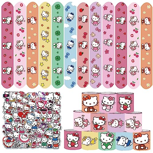 Image of GOTOFUN Kitty Party Supplies, Kitty Slap Bracelets, 86PCS Party Favors Contains 36 Slap Bracelets and 50 Stickers, Great Birthday Gift for Boys Girls, Kawaii Goodie Bag Stuffers