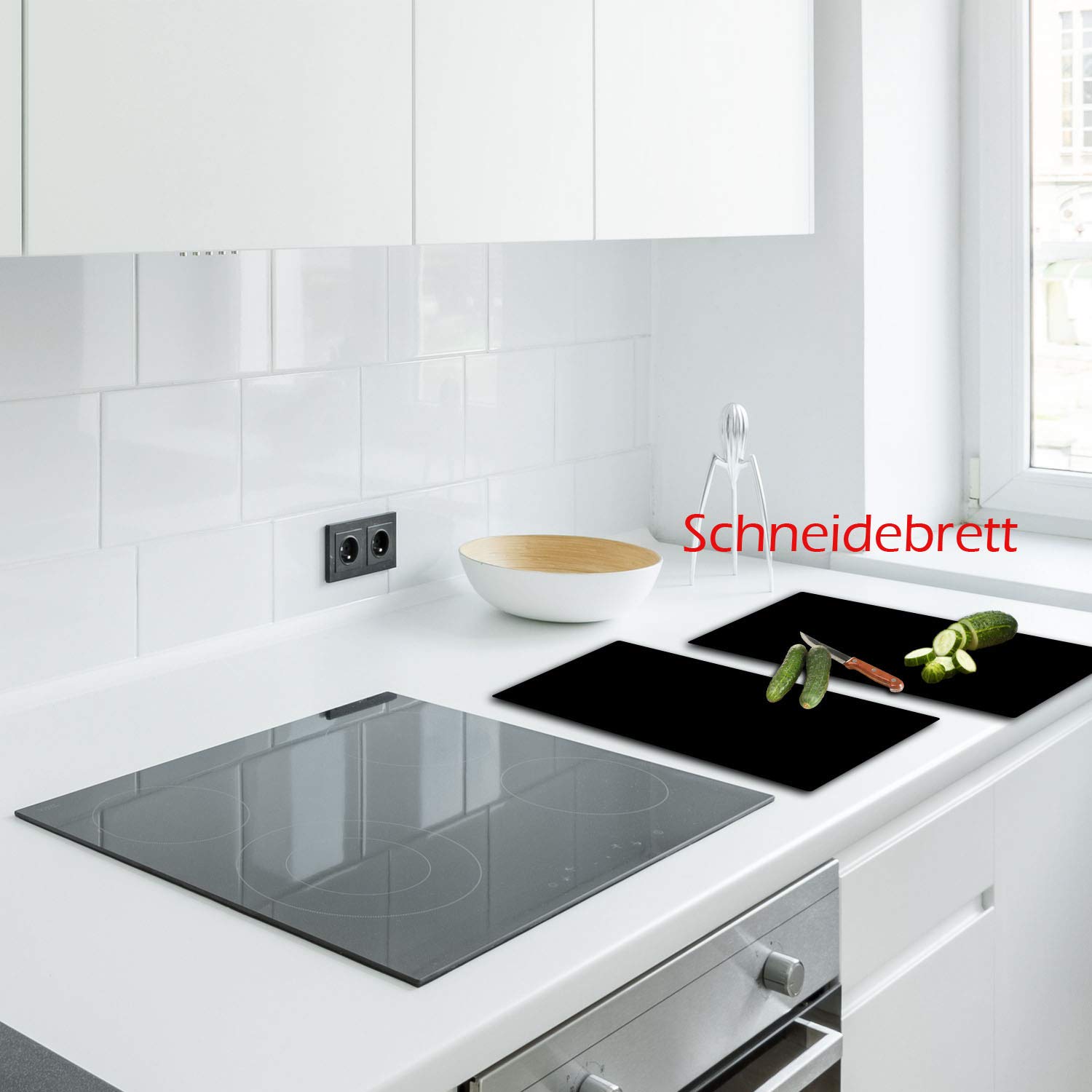 decorwelt | Herdabdeckplatte Schwarz 2x30x52 Ceranfeldabdeckung 2 teilig Universal Abdeckung Kochplatten Glas Induktion Herdschutz Deko Schneidebrett Spritzschutz