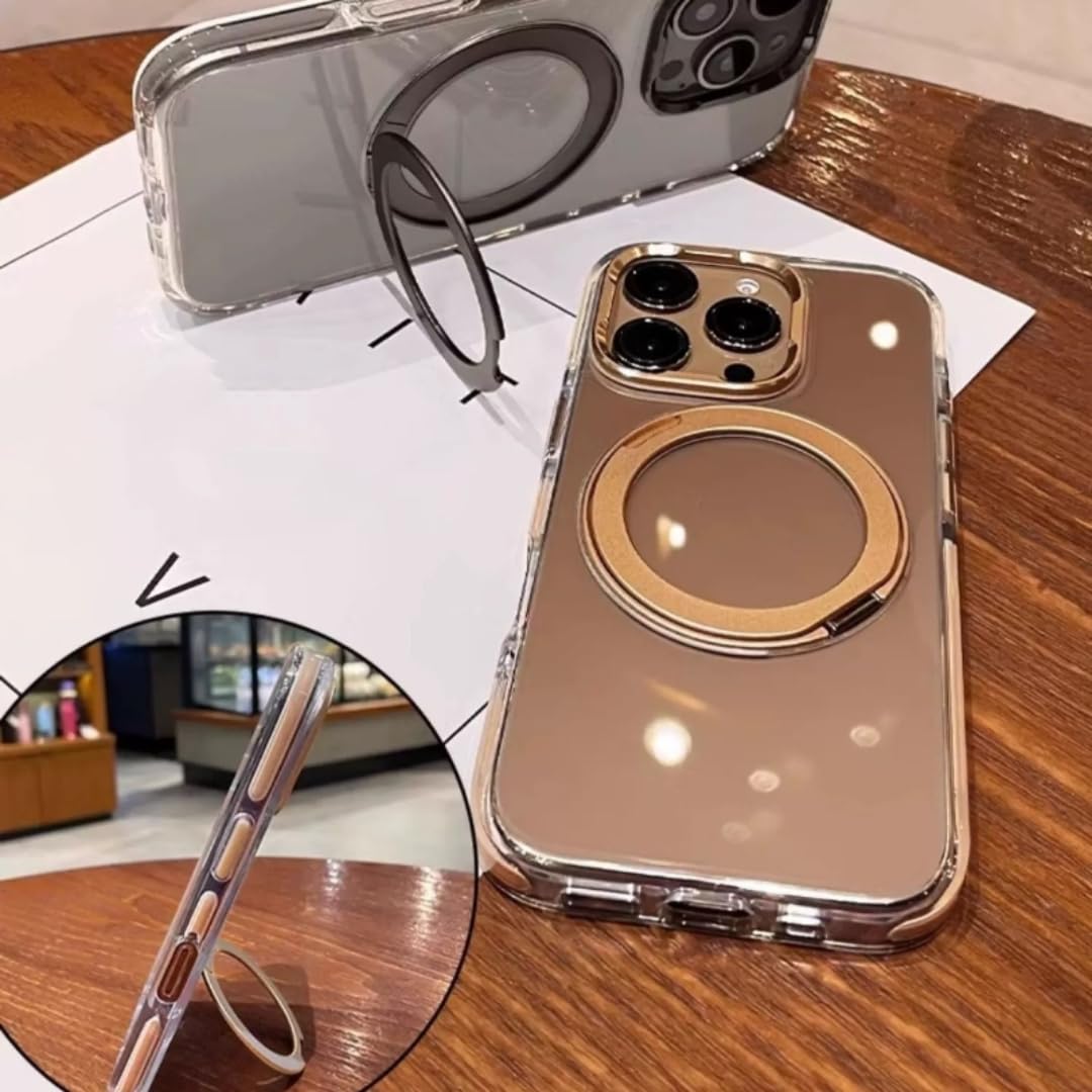 Custodia di lusso trasparente con supporto magnetico girevole per iPhone 15 Pro (per iPhone 15 Pro/Custodia magnetica grigia)