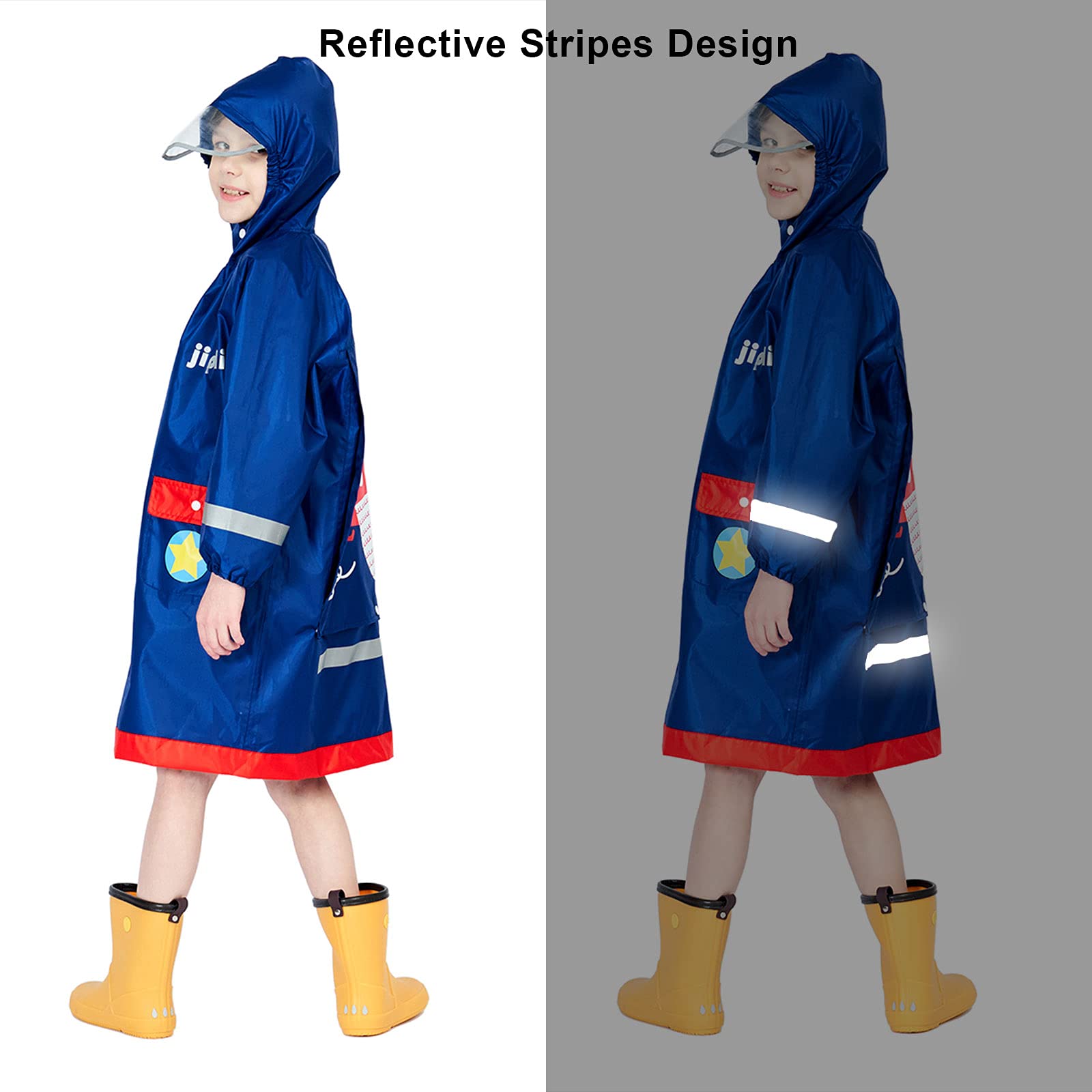 Poncho Pluie á Capuche Enfants Combinaison Imperméable Manteau Cape Vetement Veste Léger Long Réfléchissant Randonnée Running Sport Animal Imprimé Unisexe Filles Garçons 3-12 Ans