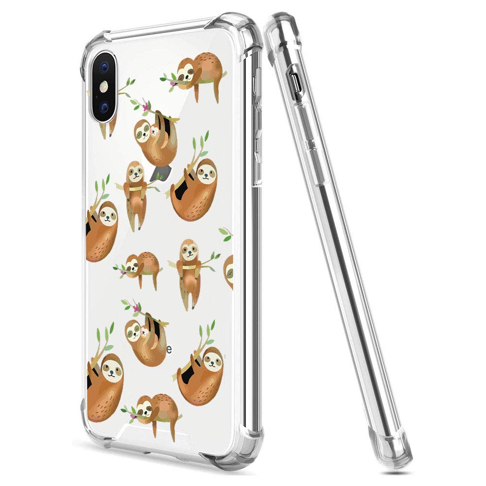 MAYCARI Cute Sloth Clear Design Phone Case for iPhone XR, Cartoon Animals Shockproof Hard PC Back + Soft TPU Bumper Scratch-Resistant Cover with Reinforced Corners
