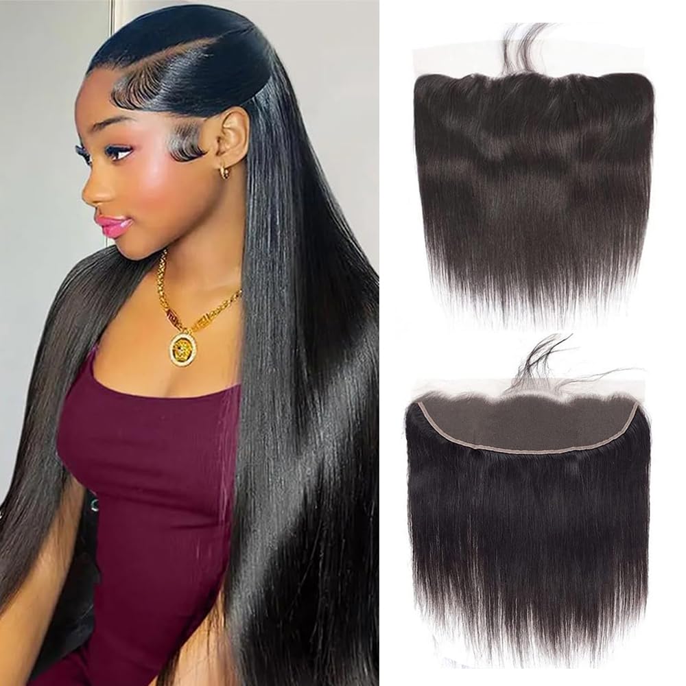 Lemoda 13x4 Frontal Straight HD Transparent Lace Frontals Brazilian Virgin Human Hair Lace Frontal Closure Natural Black 22 Inch 22 13x4 Straight