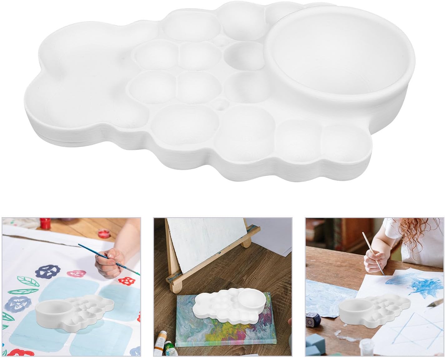 Portable White Paint Mixing Tray Made of Lightweight Pla Plastic with Unique Round Design, for Travel and School Use by Art Students and Professional Artists