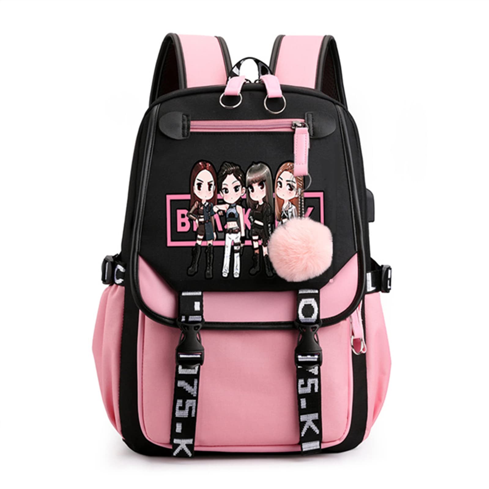 Goodern Bl-ack-pin School Laptop Backpacks College Bag School Bag Casual Backpacks Kpop Backpacks Lisa Rose Jisoo Jennie Shoulder Bag Bl-ack-pin Korean Daypack BP Messenger Bag USB Charging Backpack