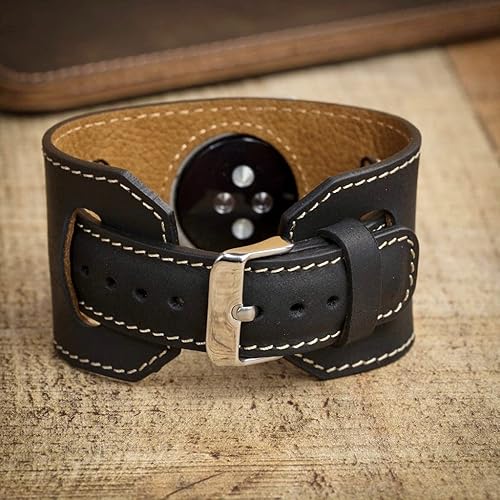 Miniatura 3 de HARDISTON Cuff Watch Band Compatible with Apple 45mm for men & women, Handmade Genuine Leather, Compatible with iWatch Series 7 6 5 4 3 2 1 SE,