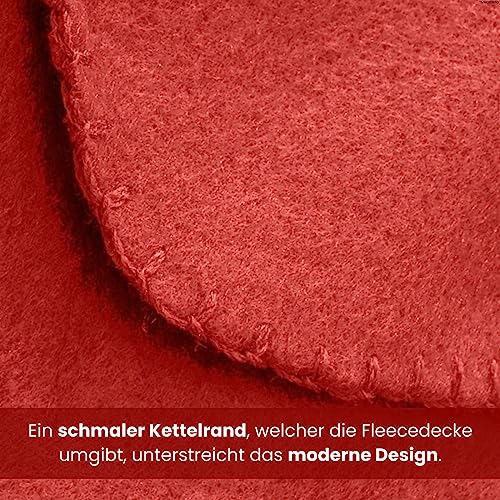 wometo 2er Set Polar Fleecedecke oekoTex 130x160 ca. 400g mit Anti-Pilling und Kettelrand rot