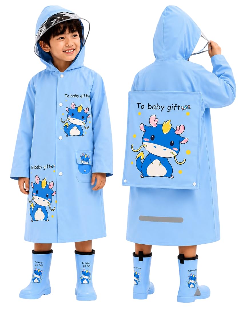 Krystle Kids Raincoat with Hood & Transparent Cap | Cartoon Dog Print Waterproof Rain Wear for Boys & Girls | (Multicolor,Multisize)-image-39