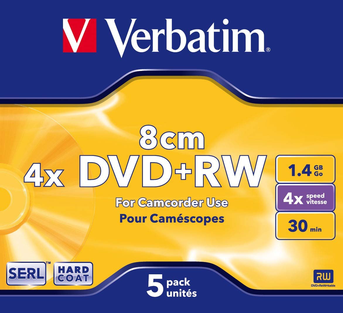 Verbatim 8cm Mini DVD+RW Rohling 1.4GB 43565 Jewelcase Wiederbeschreibbar, plata Matte Oberfläche