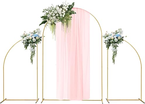 LiveGo Metal Arch Backdrop Stand Set of 3,Gold Wedding Arch Stand 7.2FT, 5.2FT, 5.2FT,Arched Backdrop Frame for Wedding Birthday Party Ceremony Anniversary Graduation Decoration