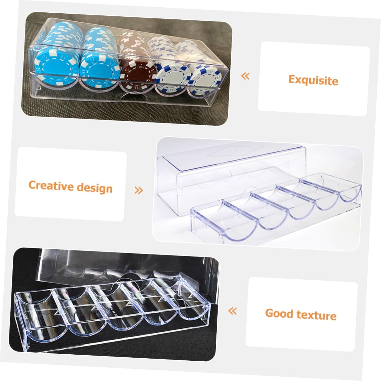 Porta Fiches da Poker in Acrilico Trasparente 5 Scomparti Scatola Portatile per 100 Fiches Custodia Resistente per Uso Domestico e Organizzazione Tavolo da Gioco