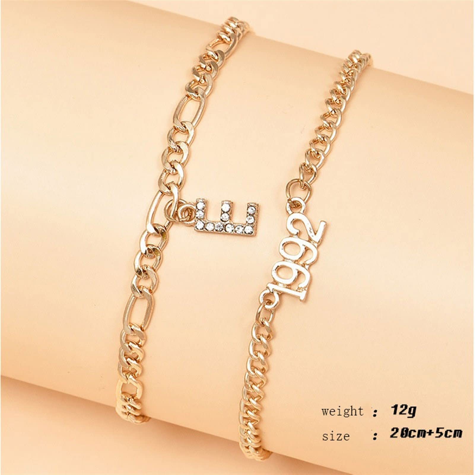 Fußkettchen/Fußkettchen 2 Teile/Satz Frauen Strass E Brief Design Kette Fußkettchen Armband Gold Farbe 1992 Worte Stil Barfuß Schmuck Zubehör Fußkettchen