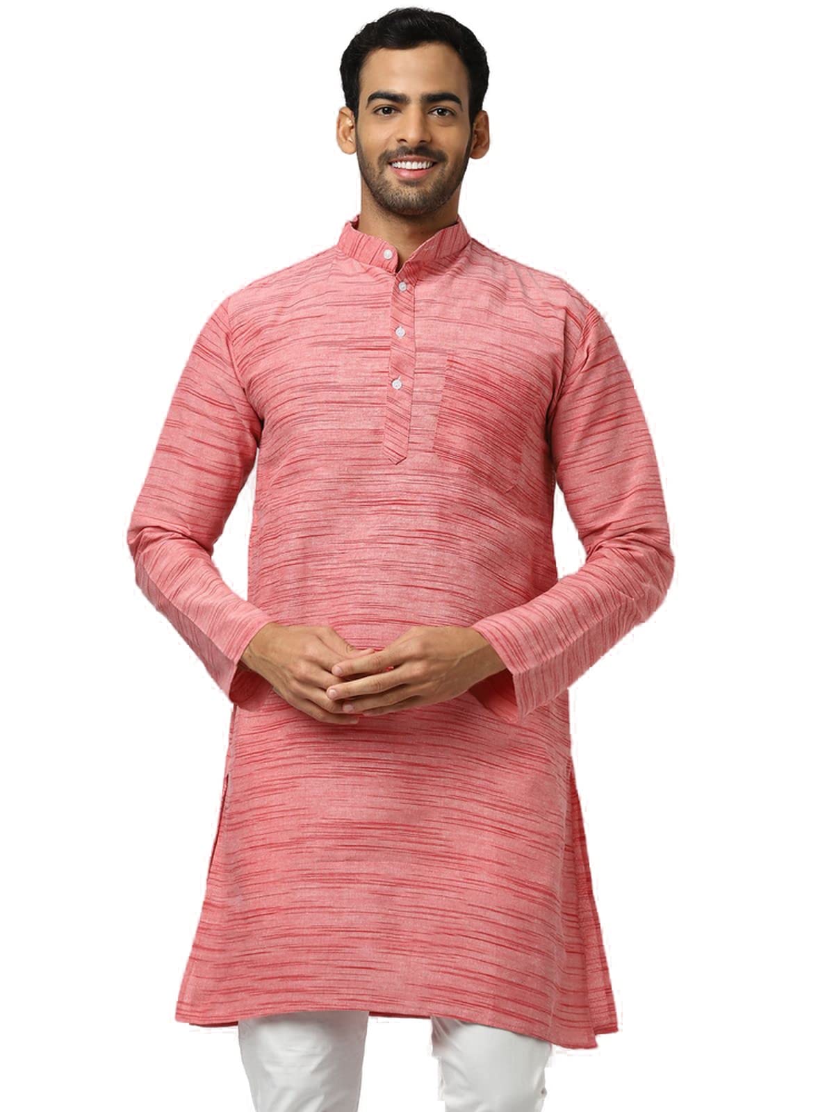 Galaxie India - Men's Khadie Cotton Relaxed Kurta - Pink (Large)-picture-12