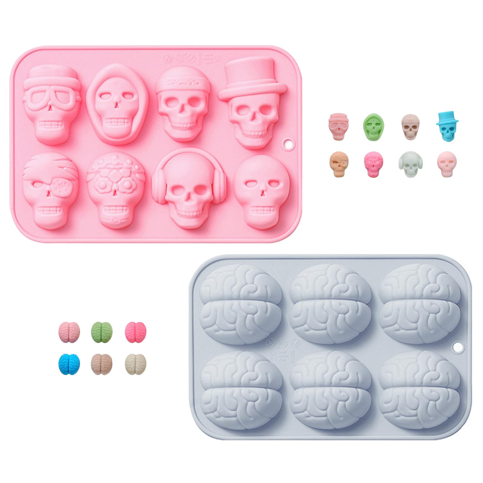 Webake Stampo in silicone a forma di cervello in silicone, 2 pezzi, per Halloween, cioccolato, caramelle, gelatina
