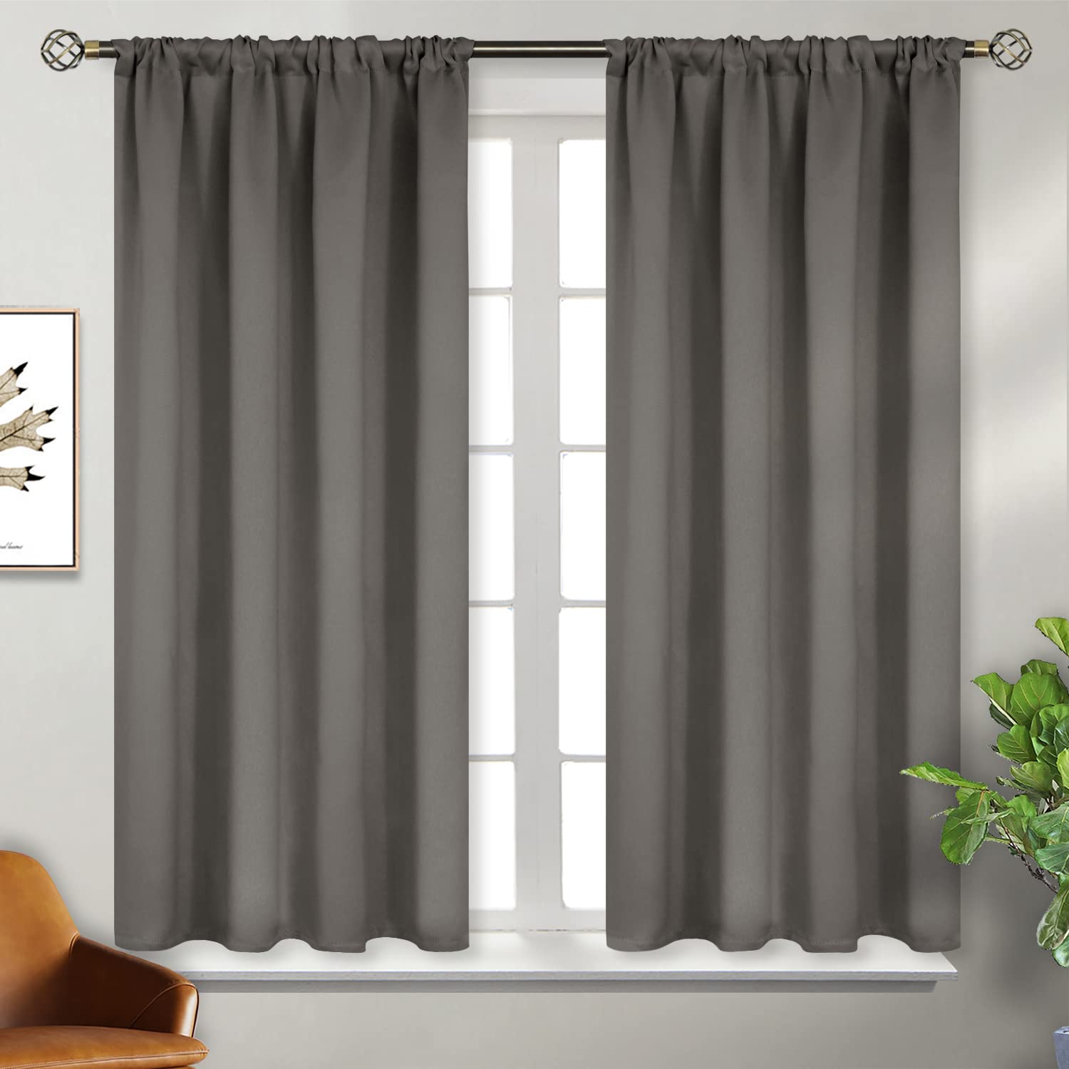 BGment Short Blackout Curtains, Rod Pocket, 42 x 45 Inch, 2 Panels, Grey, Model D4GREY4245R