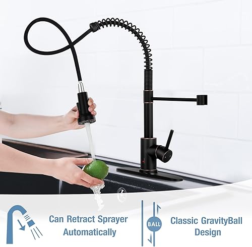 Miniatura 15 de DJS Grifos de cocina con rociador desplegable níquel cepillado sin contacto de una sola manija 1 o 3 agujeros, grifo de fregadero de cocina