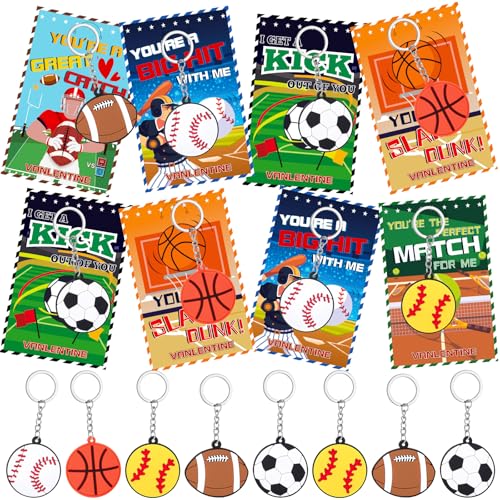 BVAROLYTH 30Pack Valentines Day Cards for Kids School with Valentines Sports Ball Keychain Valentine Day Gifts for Boys Valentine's Day Classroom Gifts Exchange Party Favors Prizes Bag Stuffers