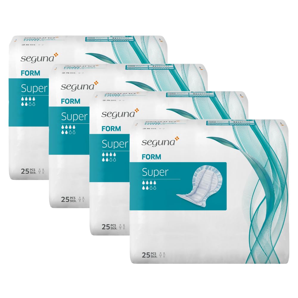 SEGUNA Form Super, Inkontinenzvorlagen für Frauen und Männer, Anatomische Vorlagen bei mittlerer Inkontinenz, Stuhlinkontinenz (Sparpaket (4 x 25 Stück))
