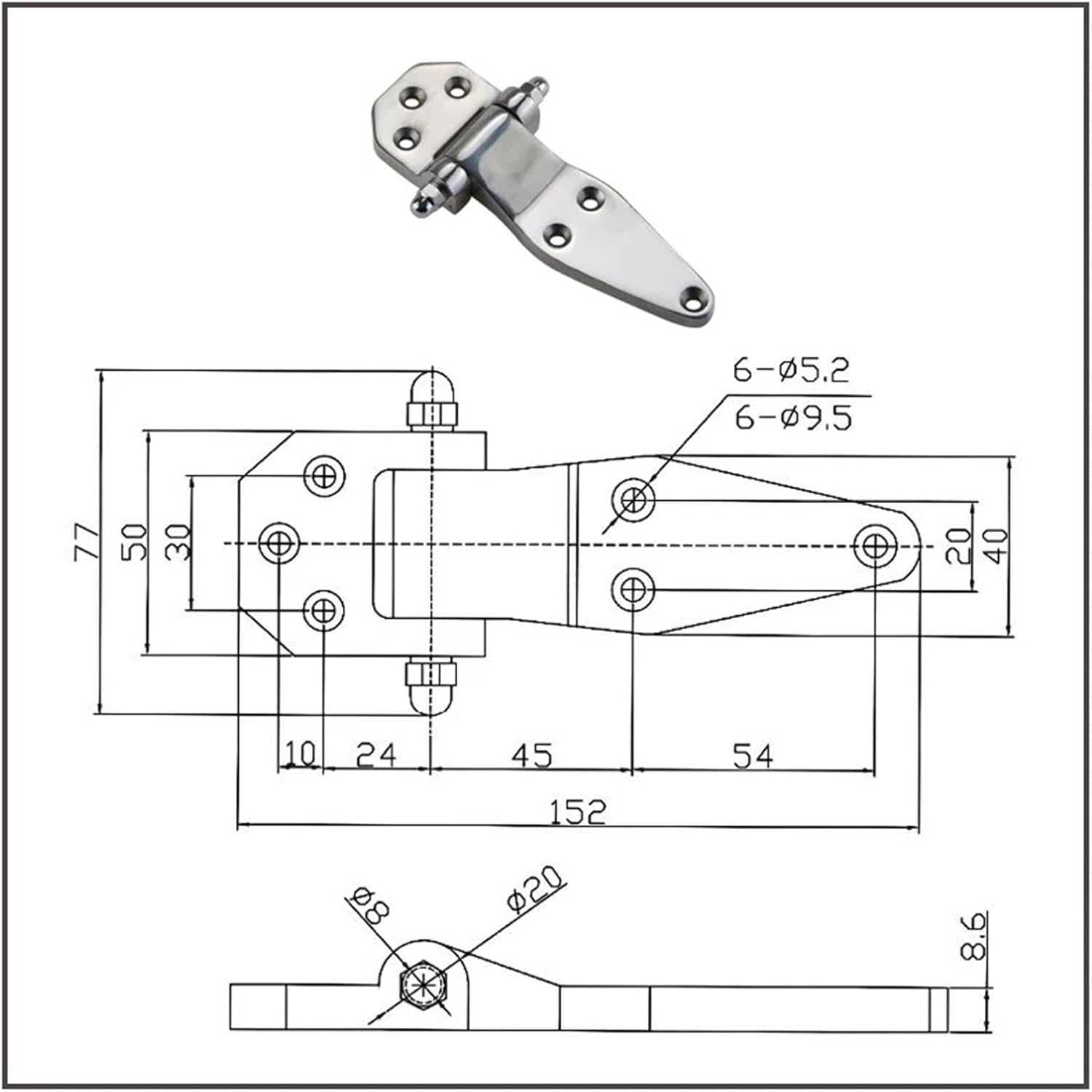 1pc 304 Stainless Steel Industrial Mechanical Equipment Cabinet Door Load-Bearing Diamond Hinge Carriage Large Hinge