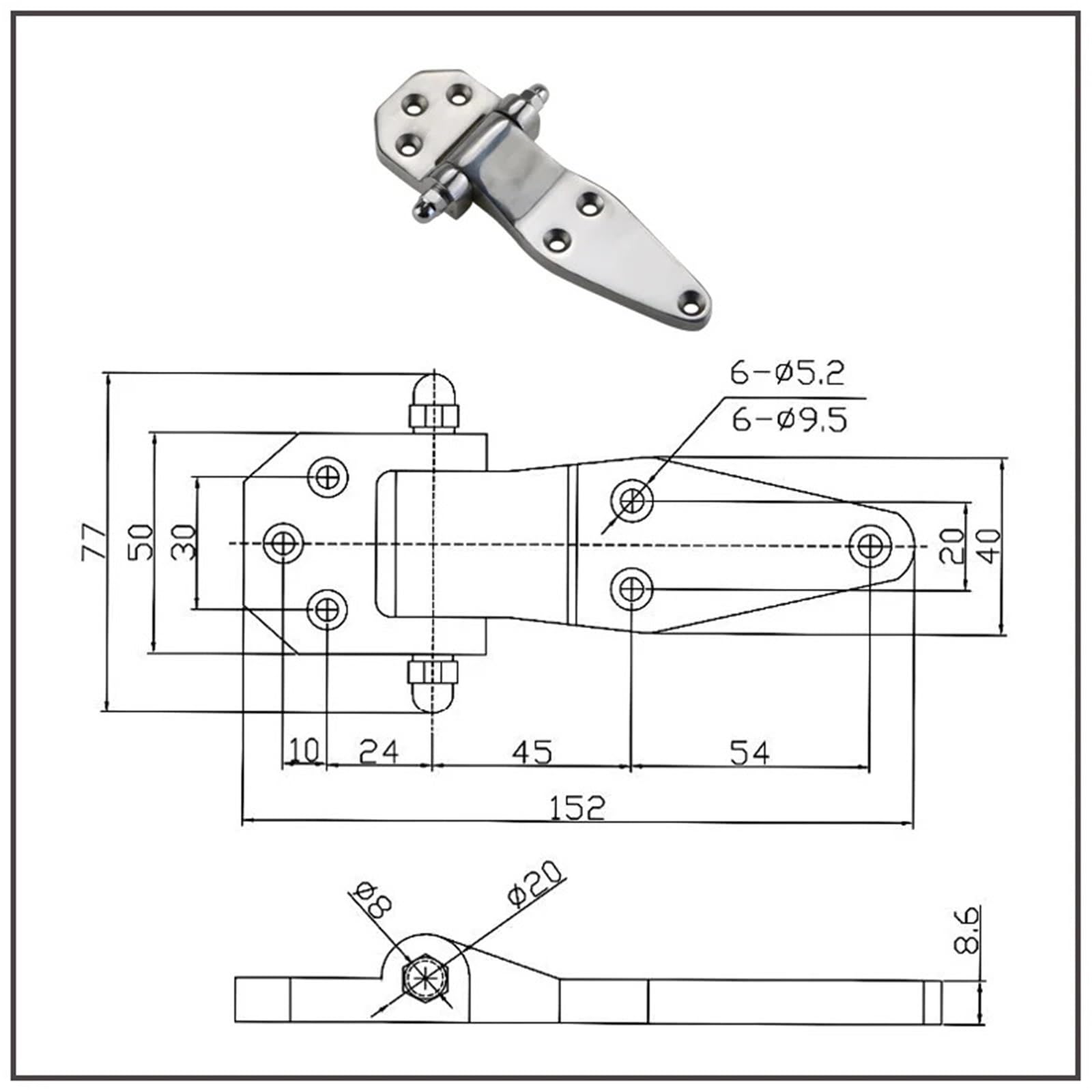 Cerniera a rombo portante for porta 'armadio for attrezzature meccaniche industriali in acciaio inossidabile 304, 1 pezzo